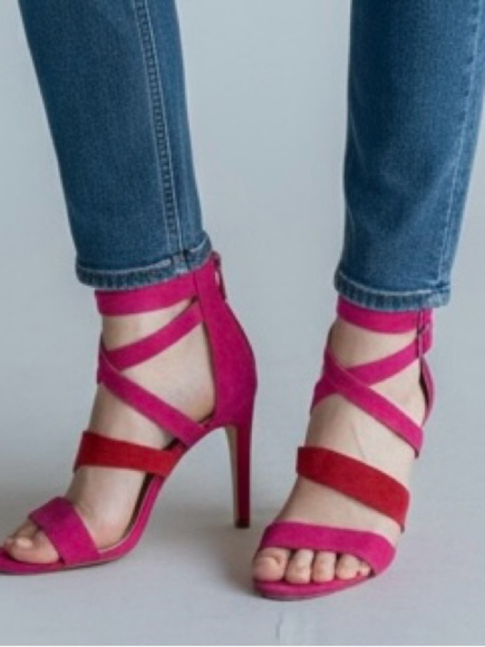 Vince Camuto Colorblock Strappy Stiletto Heels Pink Red Size 10